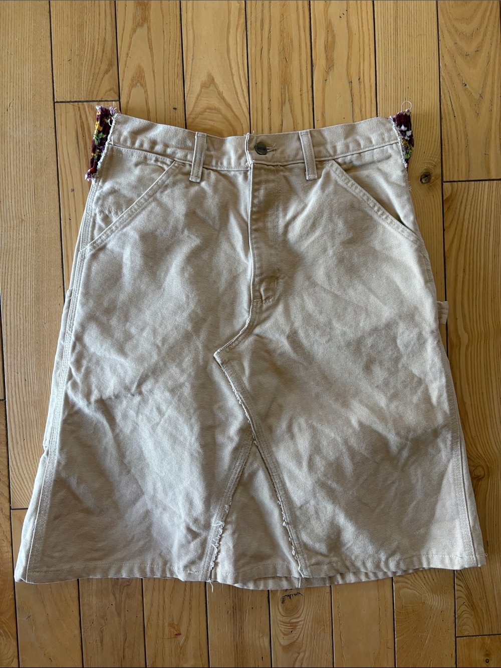 Carhartt Upcycled Cream A-Line Workwear Skirt with Front Panel Detail